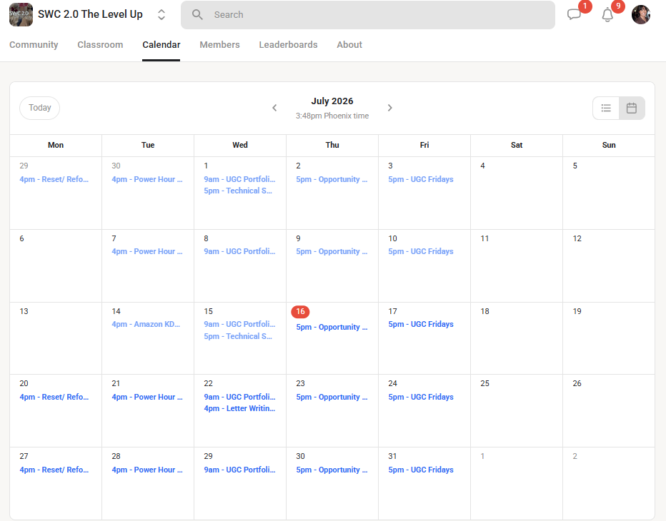 Weekly Calendar inside SWC 2.0